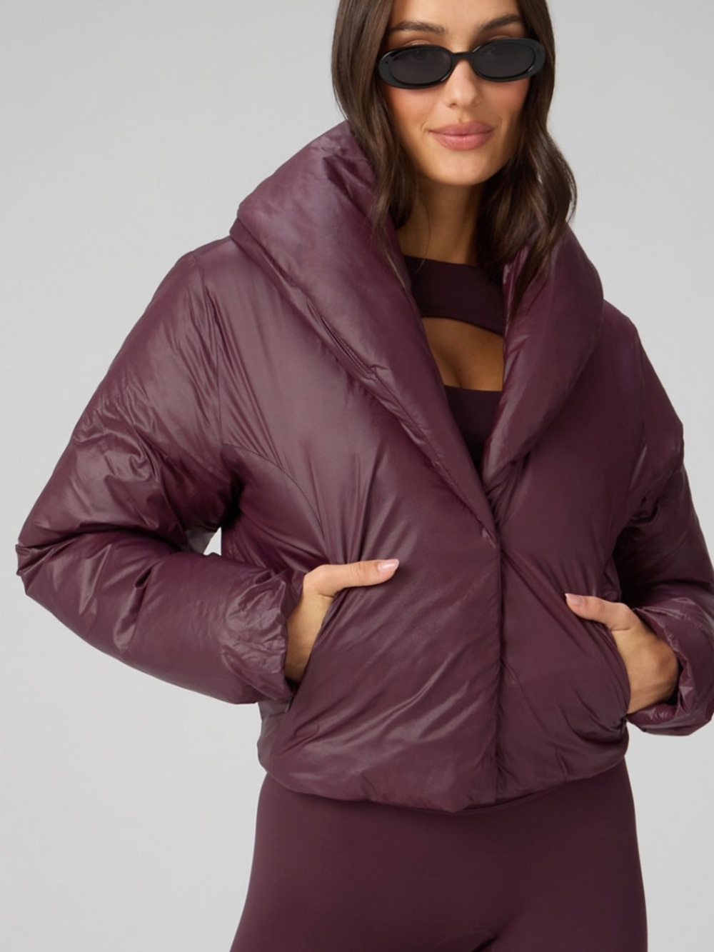 Theory Cropped Puffer Jacket in Plum